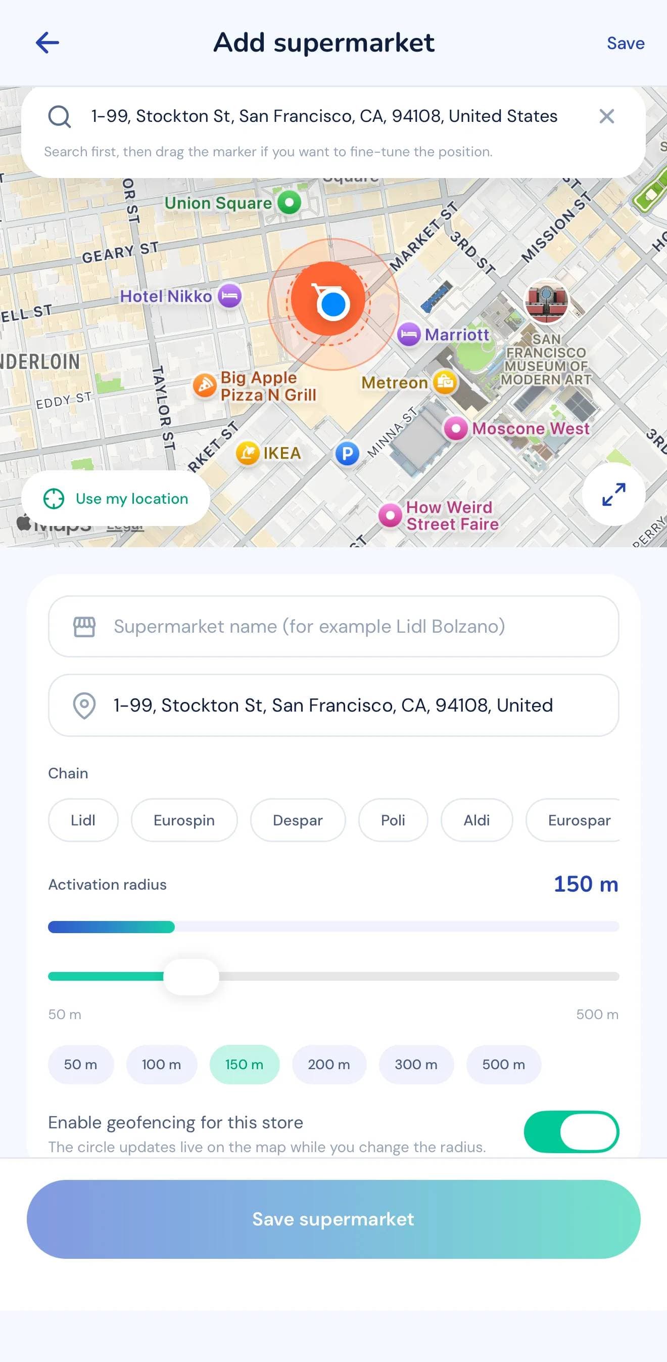 SpesApp saved supermarket screen