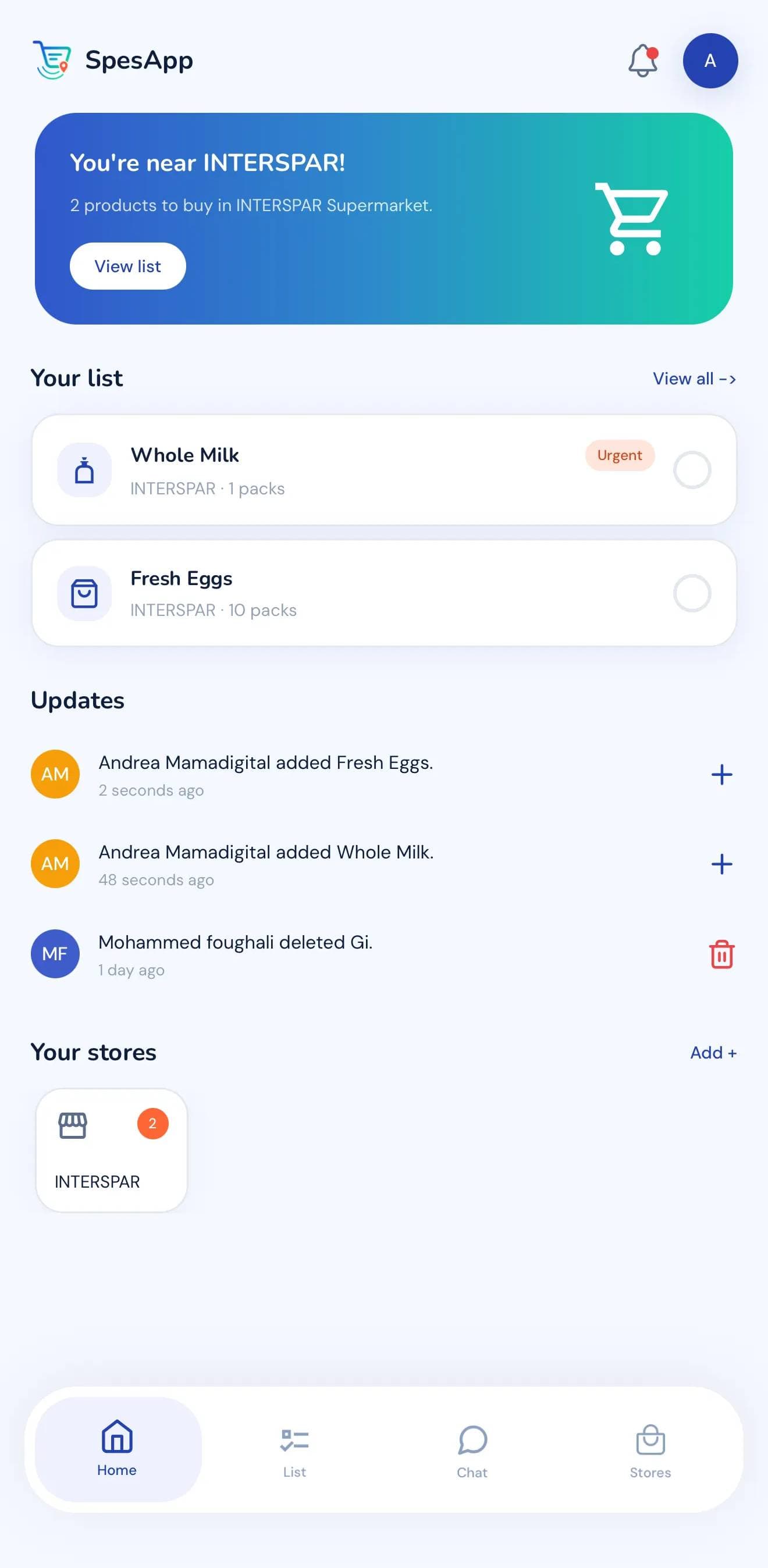 SpesApp nearby store alert screen