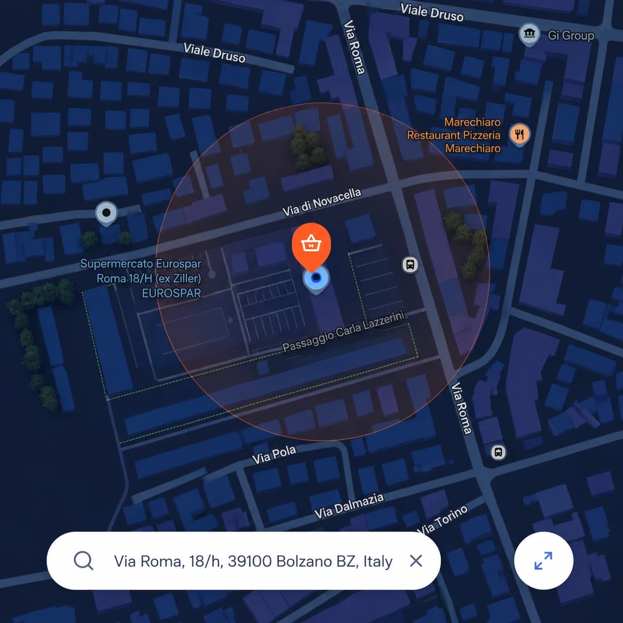 SpesApp store geofence radius diagram